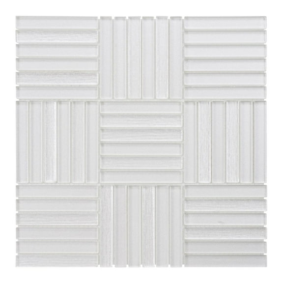 Modket TDH376MG White Cold Spray Crystal Glass Basketweave Parquet Mosaic Tile Wall Backsplash