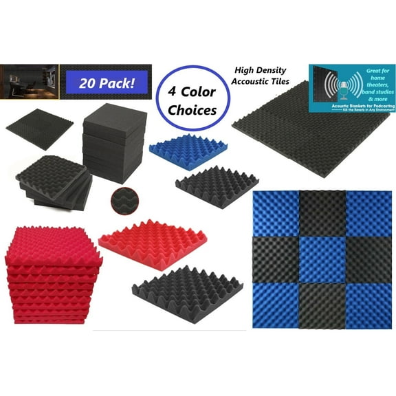 Bookishbunny 20 pk Acoustic Foam Egg Crate Panel Wall Tile Audio Home Studio Deadening Soundproofing 12x12x1.5