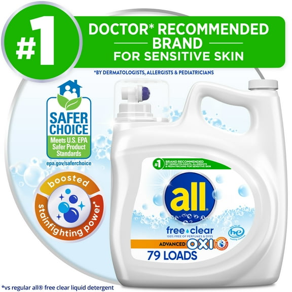 all Free Clear Liquid Laundry Detergent, Oxi, 141oz, 79 Loads
