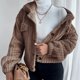 thumbnail image 2 of Abrigo De Felpa Engrosado para Mujer Chaqueta De Felpa De Un Solo Pecho De Moda Informal para Otoño Invierno Marrón M, 2 of 6