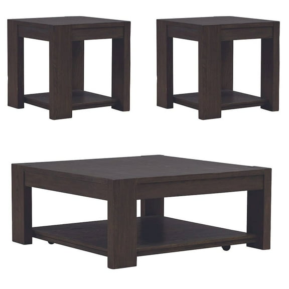 Liberty Furniture 3 Piece Set - Square Cocktail Table, 2 End Tables - Bark