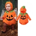 thumbnail image 2 of Baby Toddler Boy Pumpkin Long Sleeve Zipper Hooded Pumpkin Bodysuit Unisex Halloween Party Dress up Clothes Size 6-24 Months, 2 of 9
