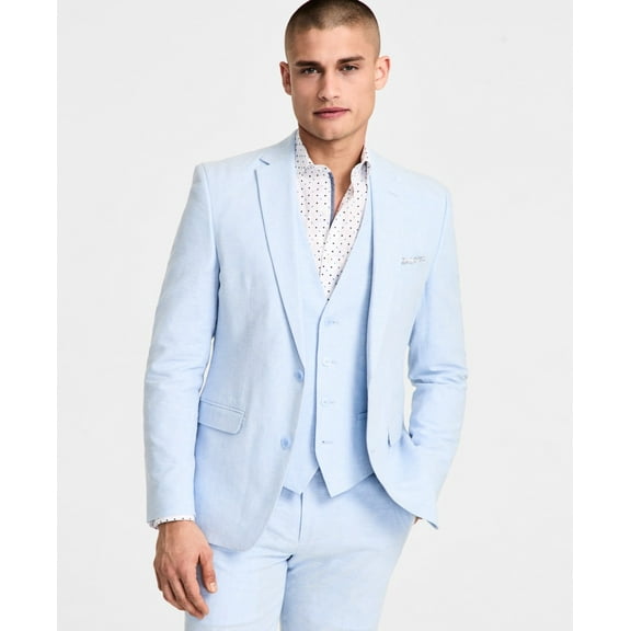 Bar Iii Mens Slim fit Suit Jacket Blazer 42 R Light Blue Solid Linen