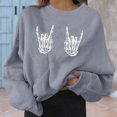 thumbnail image 2 of TANGQIOP Women'S Sweatshirts Tops Crew Neck Long Sleeve Hoodless Elasticized Hem Solid Halloween Skeleton Hand Print Funny Grey S, 2 of 5