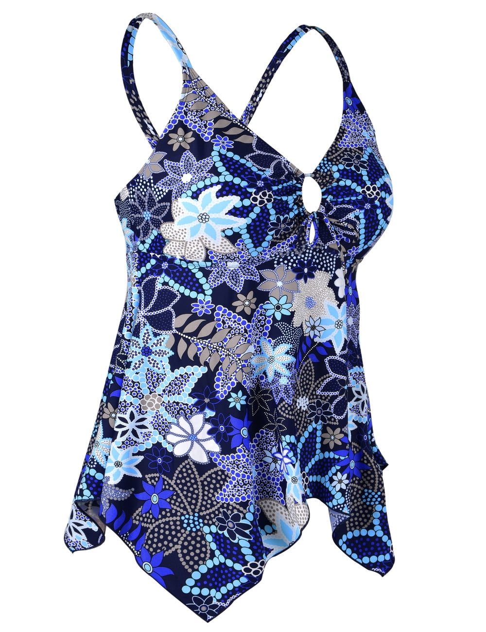 Mycoco Women's Front Tie Swim Top Cross Back Tankini Top Flowy Swimsuit Tops