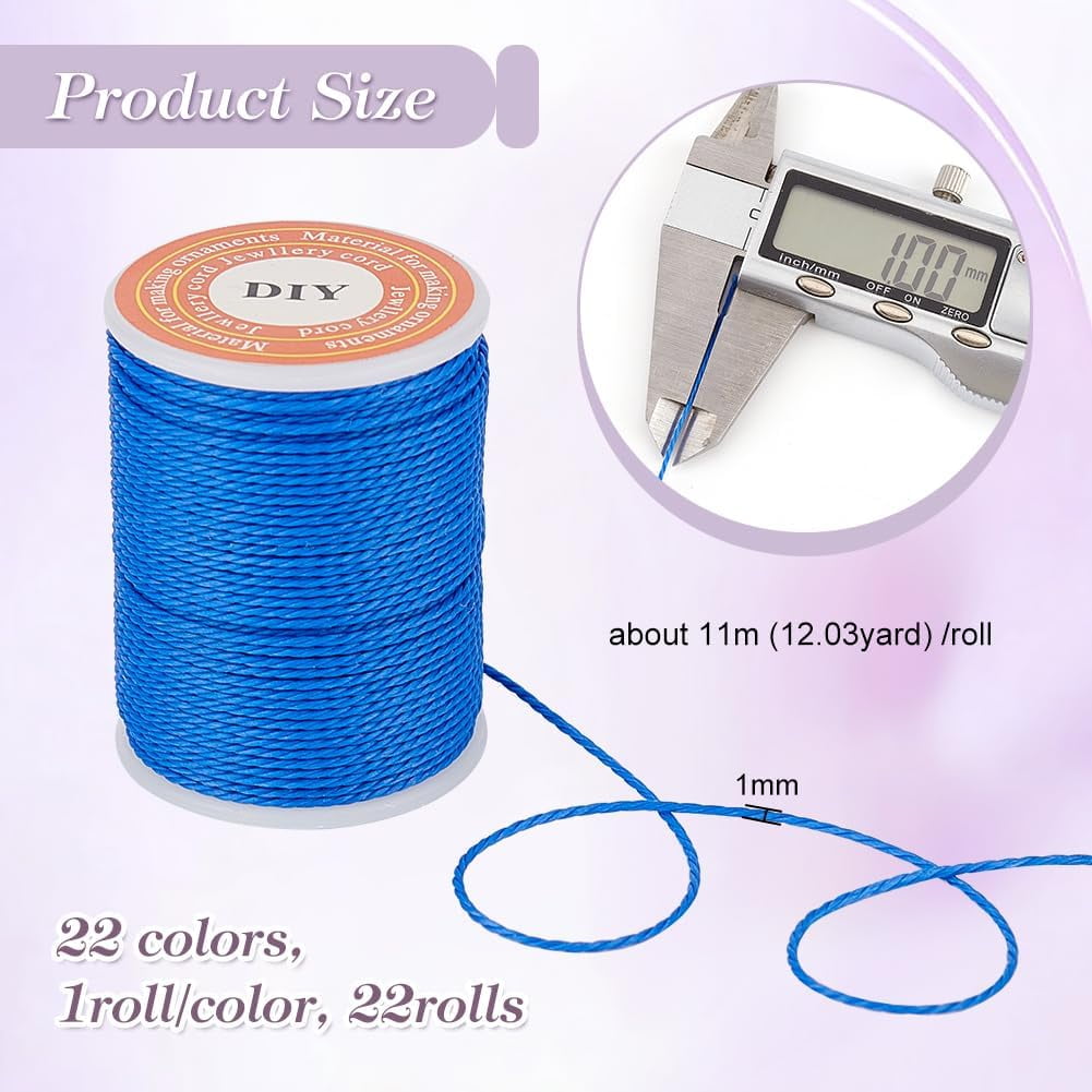 360 Yards/30 Rolls Waxed Polyester Cord 1mm Twisted Thread Sewing Waxed Stitching Thread Cord Wax String for Bracelet Making Necklaces Jewelry Making Macrame Sewing Supplies for DIY