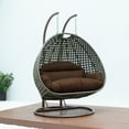 thumbnail image 5 of LeisureMod 2-Person Hanging Wicker Egg Chair with Stand, Indoor/Outdoor Patio Swing Hammock Lounge with UV-Resistant Beige Cushions, Brown, 5 of 8