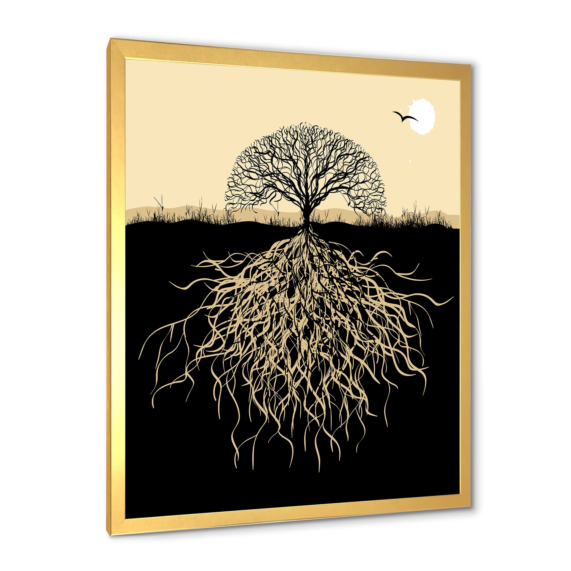 Designart 'Tree Silhouette With Underground Roots' Traditional Framed Art Print