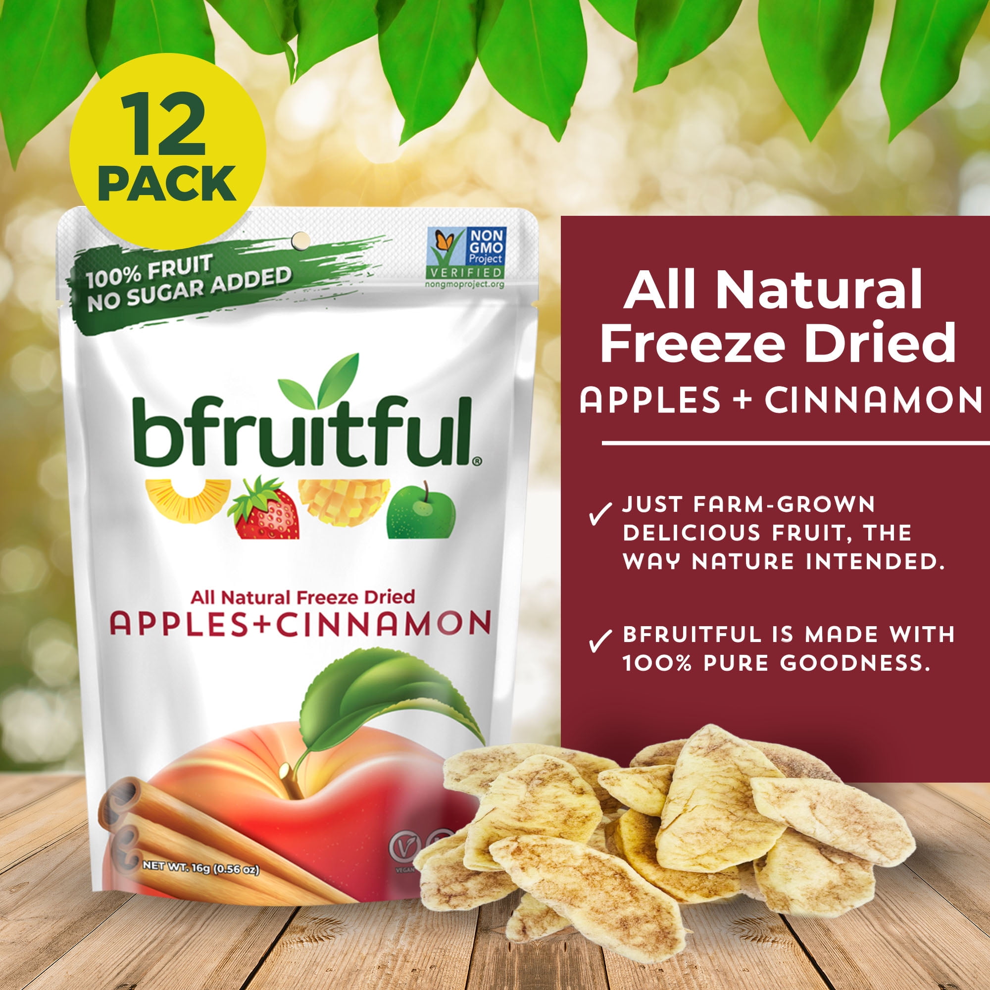 Bfruitful Freeze-Dried Red Apple with Cinnamon Dried Fruits, 12-Count Bags