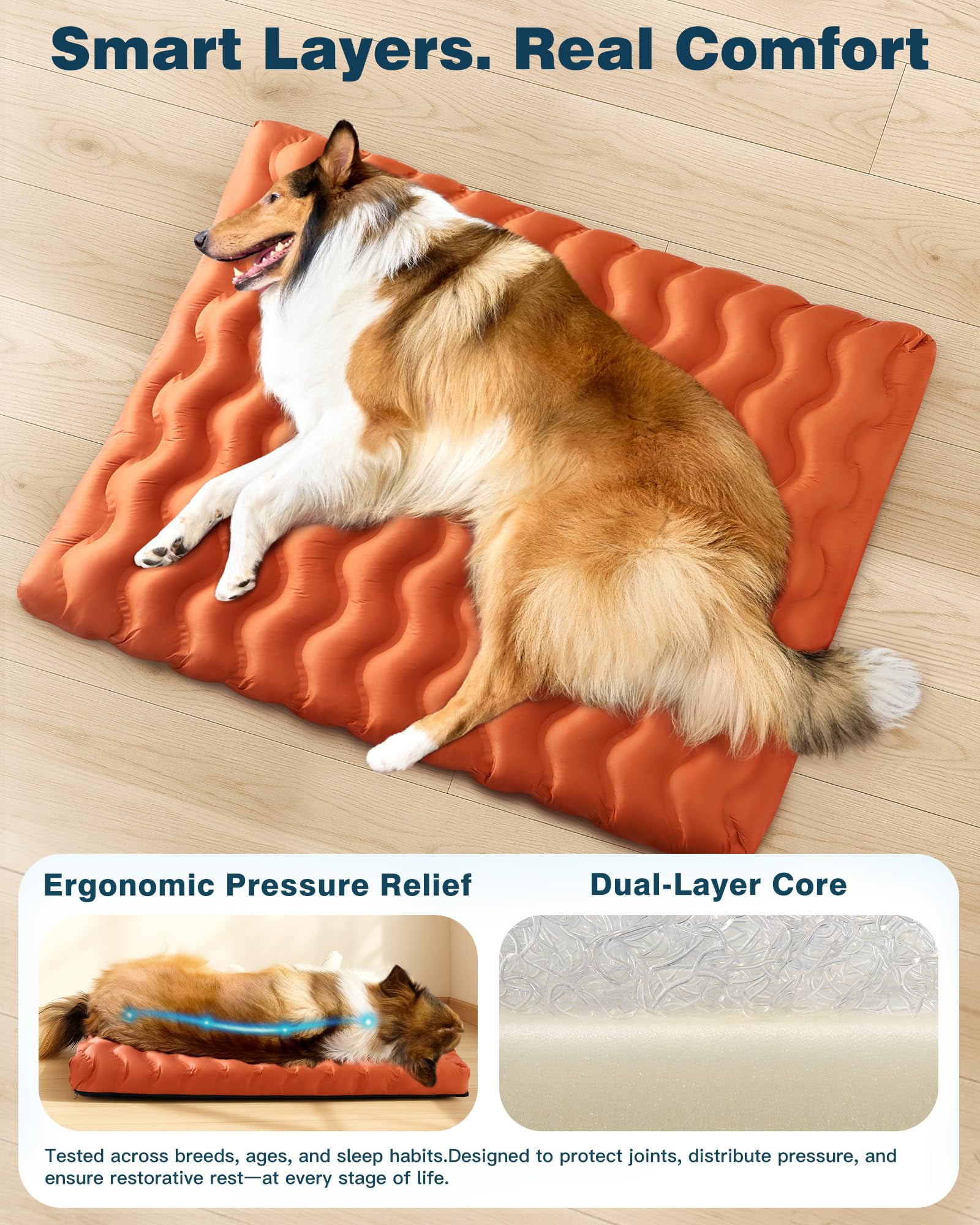 Orthopedic Dog Bed for Large Medium Small Dogs Waterproof Memory Foam Dog Crate Bed Washable Pet Bed with Removeable Cover, 36"x27", Orange
