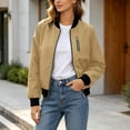 thumbnail image 6 of PRINxy Women's Long Sleeve Bomber Collar Full Zip Jacket with Decorative Chest Zip, Side Pockets for Fall Winter Casual Khaki XL, 6 of 8