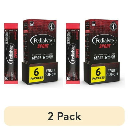 (2 pack) Pedialyte Sport Electrolyte Powder, Fruit Punch, 6 Powder Packets