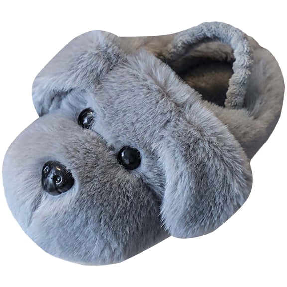 WUANDIXFA Dog slippers Funny House Slippers Toddler Girls Boys Winter Indoor Outdoor Fuzzy Warm Shoes (Grey, 7)