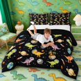 thumbnail image 3 of Manfei Space Astronaut Dino Animals Full Size Comforter Sets,Neon Stars Bedding Comforter Set,Black Yellow,Black Reversible,3pcs,1 Comforter and 2 Pillowcases, 3 of 7