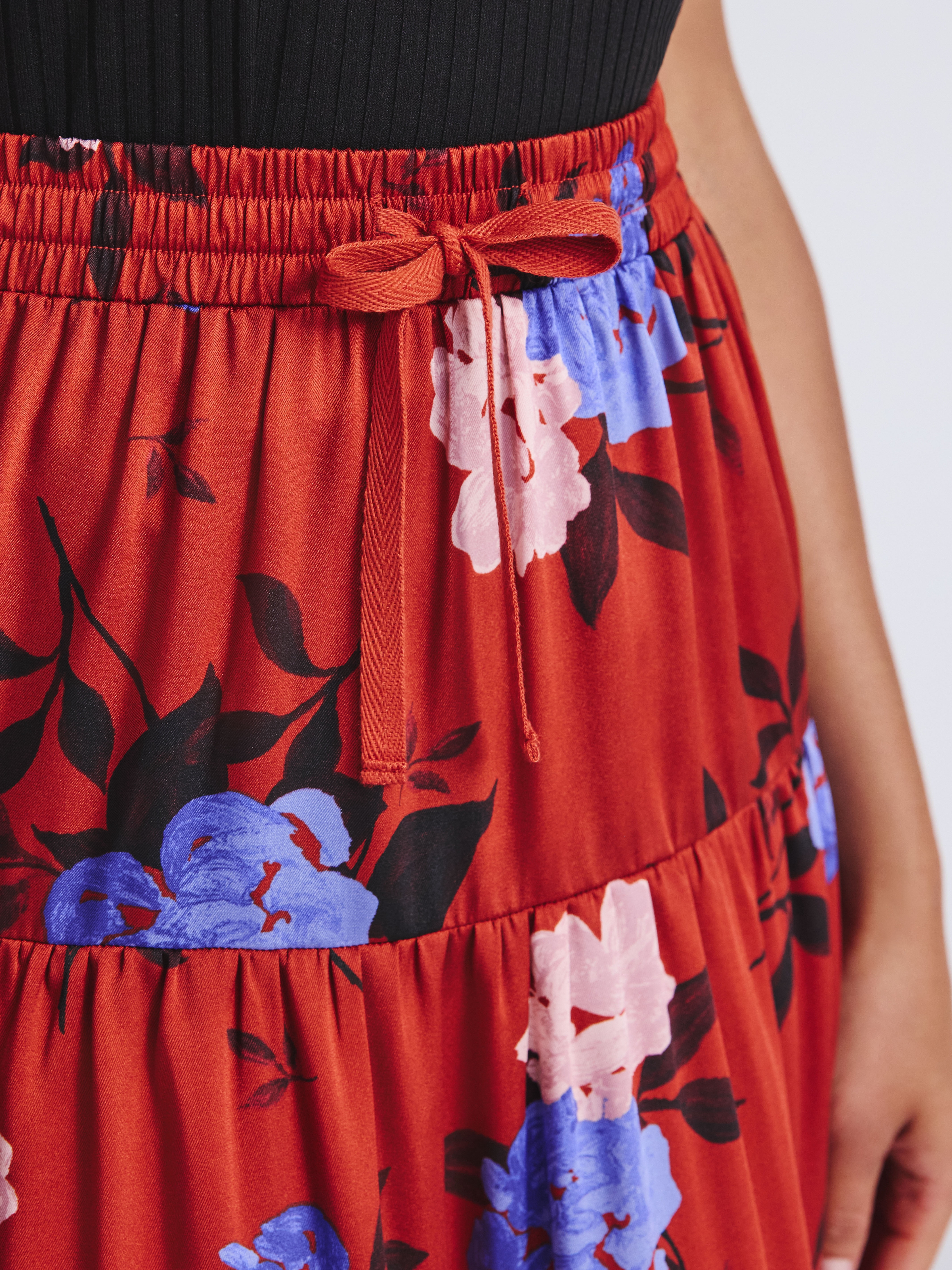 Time and Tru Women's Print Tiered Pull On Midi Skirt, Sizes XS-XXXL