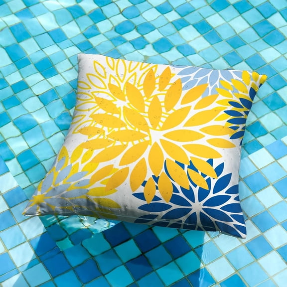Yellow Blue Flower Pillow Covers 18x18 Inch Set of 2 White Gray Colored Throw Pillows Outdoor Waterproof Decor for Living Room Sofa Patio Funiture Garden Floral Polyester Pillow Covers 002J18