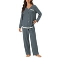 thumbnail image 2 of INSPIRE CHIC Women's Lounge Modal Casual Button Down Tops with Pants Stretchy Soft Pajama Sets XL Blue Stripe, 2 of 6