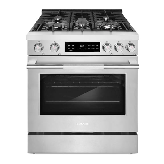 Cosmo 30 in. Stellar Collection 4.8 cu. ft. Gas Range, 5 Burners, Convection Oven, Cast Iron Grates, Stainless Steel