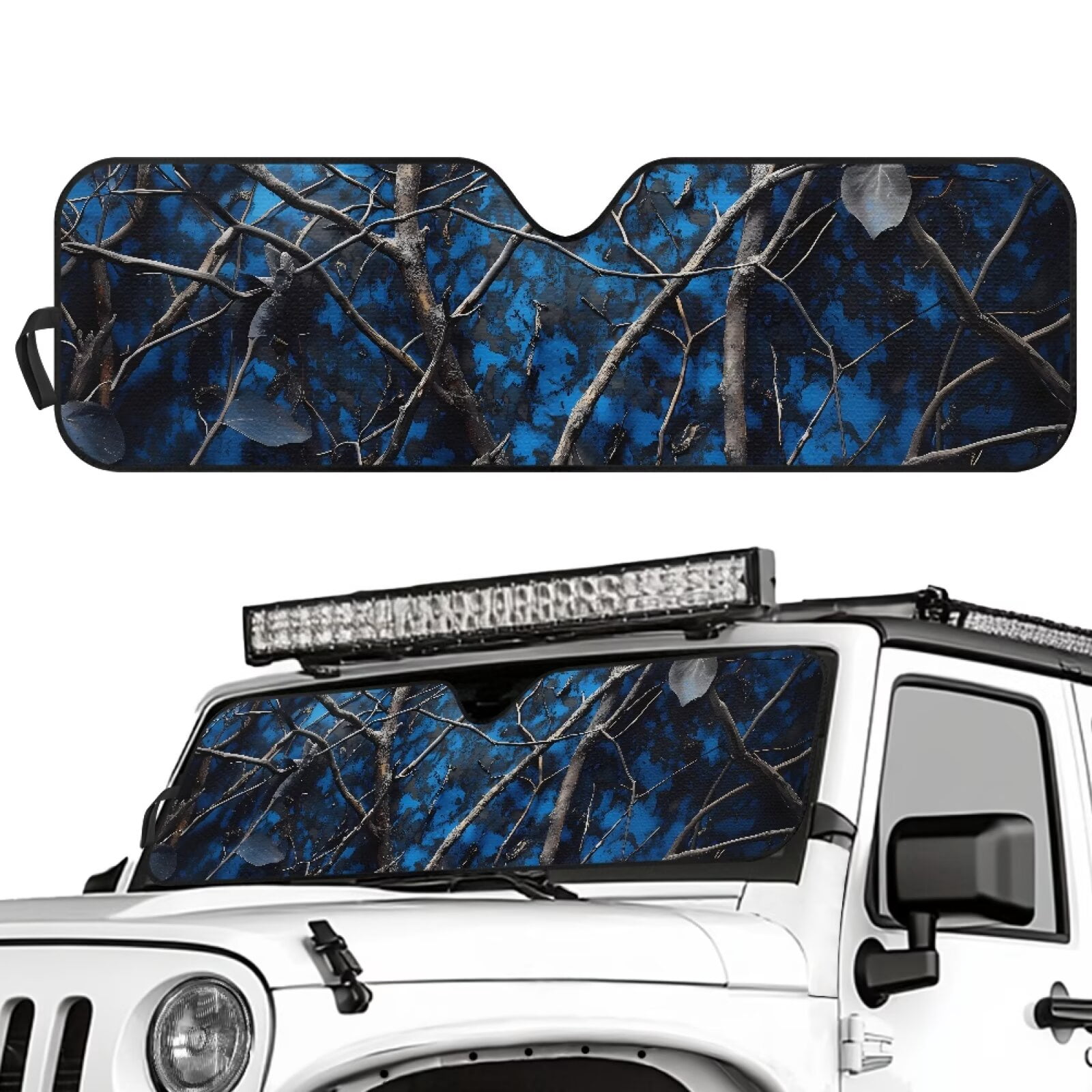 HUIACONG Blue Camo Sunshade Sun Shade Windshield Heat Shield Sun Visor Mat Compatible with Jeep Wrangler Rubicon Sahara TJ JK JKU 2 Door & 4 Door