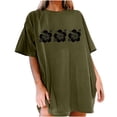 thumbnail image 2 of ClodeEU Women's Plus Size Floral Print Drop Shoulder Short Sleeve T-Shirt ,Loose Fit Casual Crewneck Top Army Green,Womens Plus XXL, 2 of 5