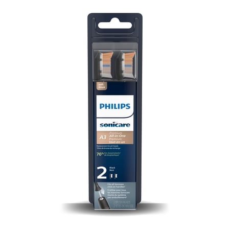 Philips Sonicare Premium All-In-One (A3) Replacement Toothbrush Heads, HX9092/95, Smart Recognition, Black 2-pk