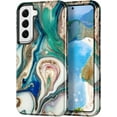 thumbnail image 1 of CASEFIV for Samsung Galaxy S21 Case,Marble Pattern Heavy Duty Shockproof Full Body Protective Phone Covers for Women Girls,Blue/Drift Sand, 1 of 8