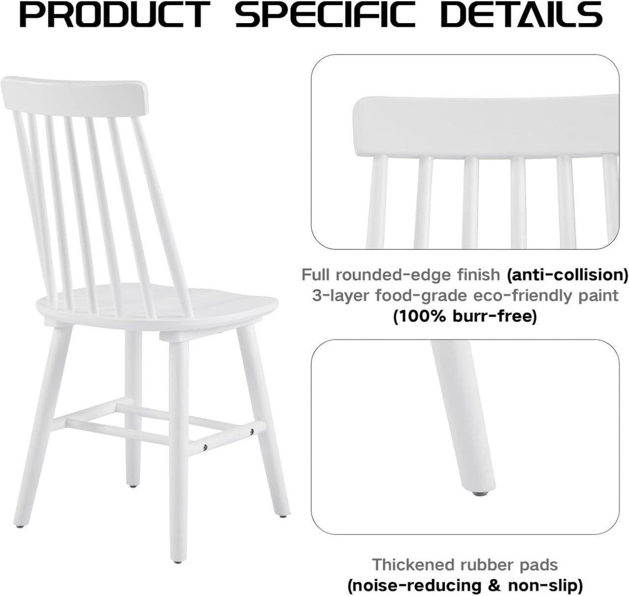 2-Pack Wooden Dining Chairs, Solid Wood Spindle Back Side Chair Set of 2, Mid-Century Modern Armless Kitchen Chairs for Dining Living Room