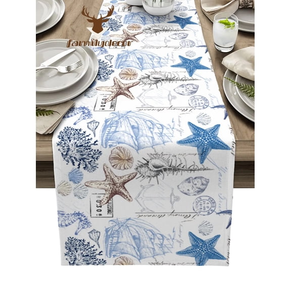Ocean StarCoral Vessel Shell Table Runner Home Wedding Table Flag Mat Centerpieces Decoration Party Dining Long Tablecloth