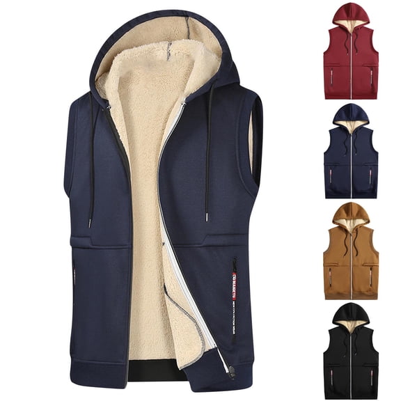 IhhxPro Men's Hooded Vest with Pockets Windproof Fit Warm Outdoor Waistcoat Lightweight Quilted Stand Collar Casual Travel Hiking Work XS-2XL