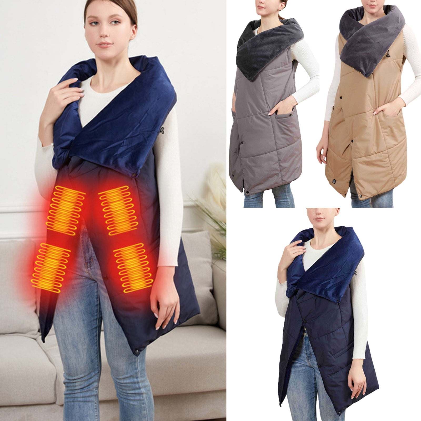 Electric Heated Blanket,Wearable Heated Shawl Blanket Battery Operated USB Cordless Wrap,USB Heated Blanket Portable Outdoor 3 Heating Levels,Thickened Heated Camping Blanket for Travel Home
