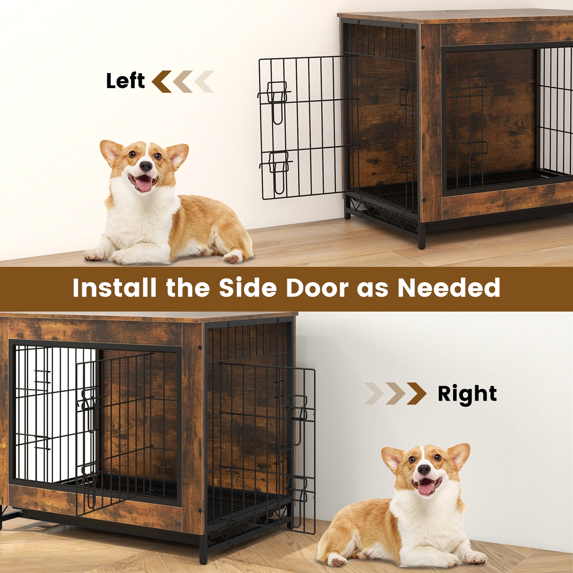 Gymax Industrial Dog Crate Furniture Heavy-duty Kennel Cage w/ 3 Chew-proof Walls Small