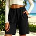 thumbnail image 4 of Xdegoge Women's Waffle Knit Shorts Casual High Waisted Bermuda Shorts with Pockets Elastic Waist Drawstring Long Sweatshorts for Summer Lounge Workout Activewear, 4 of 6