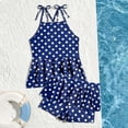 thumbnail image 2 of Pandaie Girls Tankini Swimsuit Flower Print Criss Cross Strap Bathing Suits Summer Beach Two Piece Swimwear with Shorts 6-7 Years Dark Blue, 2 of 6