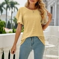 thumbnail image 6 of Women's Tops Summer Eyelet Crew Neck Ruffle Short Sleeve Shirts Casual Solid Color Loose Tunic Blouses (XL, Yellow), 6 of 6