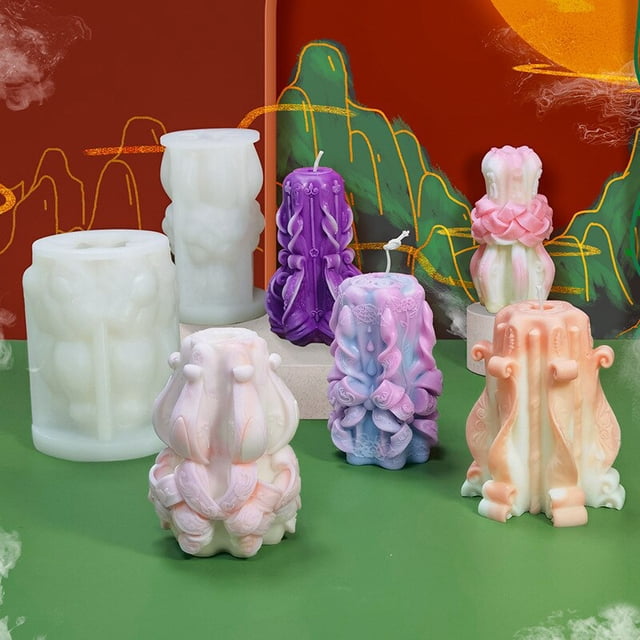 Dunhuang Pattern Carved Candle Silicone Mold Cylinder Lotus Handmade Candle Making Supplies Soap Mold DIY Silicone MoldsEUnited Kingdom He Qiyong unisex