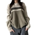 thumbnail image 3 of Qiylii Women V-Neck Sweater Stripe Contrast Color Long Sleeve Loose Knitted Tops Autumn Winter Casual Pullovers Tops, 3 of 5