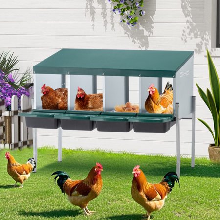 Nesting Boxes for Chickens 4 Holes Chicken Nesting Boxes with Legs Chicken Laying Box with Lid Cover for Outdoor Chicken Coop Farm Yard Green