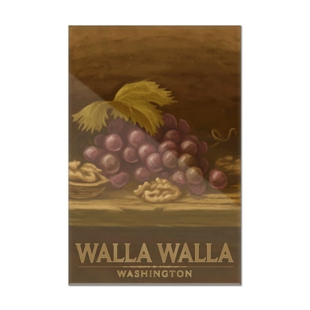 - Walla Walla, Washington - Red Grapes & Walnut - Oil Painting - Lantern Press Artwork (8x12 Acrylic Wall Art Gallery Quality)