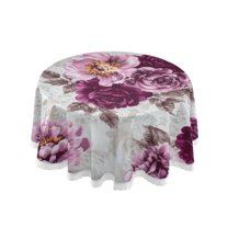 60 Inch Round Tablecloth with White Lace Trim Fall Table Cover for Elegant Dining Decor Magenta Roses