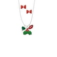 thumbnail image 2 of Delight Jewelry Silvertone Small Long Green Heart Christmas Kiss Charm Necklace and Stud Earrings, 2 of 4