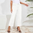 thumbnail image 4 of Inleife Women's Denim Jeans Solid Color Button Fly High Waisted Wide Leg Cropped Jeans with Pockets, 4 of 6