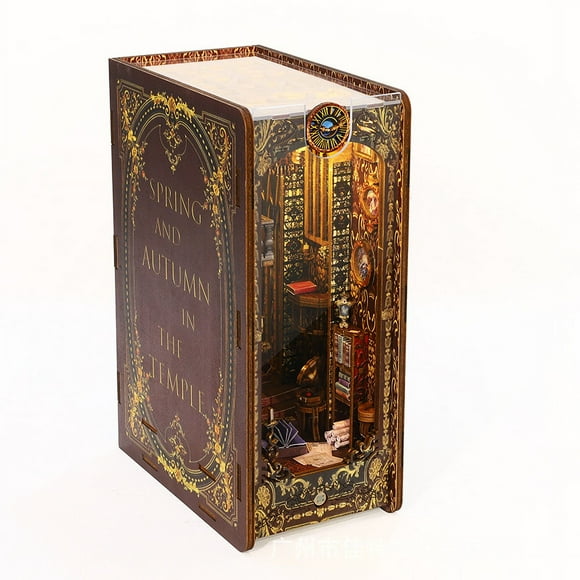 DIY Wooden Book Nook Shelf Insert Kits Miniature Books Library Saint Church Bookends Doll Houses Bookshelf Handmade Crafts Gifts