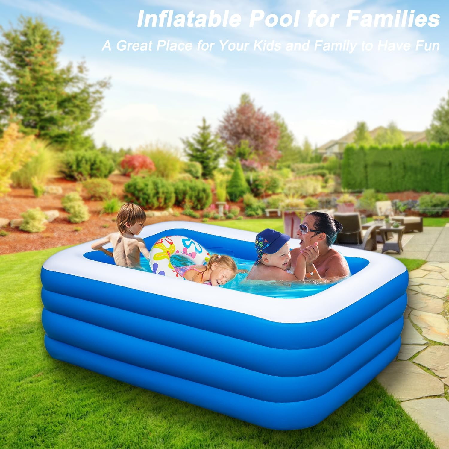 Inflatable Swimming Pool, 79" x 58" x 29" Thickened Family Above Ground Pool for Outdoor, Backyard, Garden, Summer Water Party