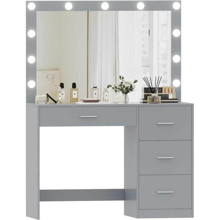 Irontar Makeup Vanity Table, Makeup Table with Large Mirror and 11 LED  Lights, Brightness Adjustable, Dressing Table Desk with 4 Drawers, Bedroom