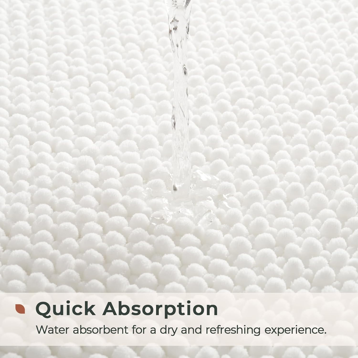 FRESHMINT Chenille Bathroom Rugs 2 Piece Set 17''x24''+20''x32'', Non-Slip & Absorbent Bath Mats, Washable Shower Floor Mat, White