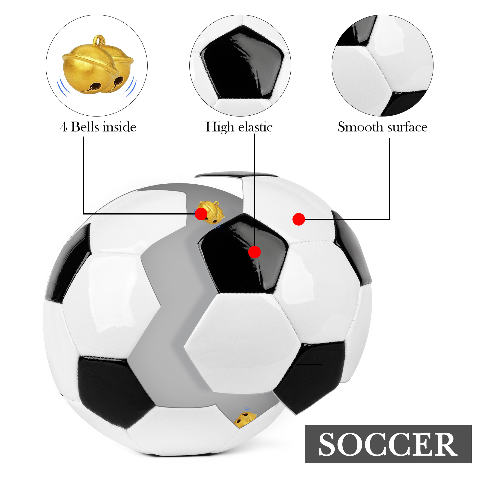 Linkidea Size 5 Bell Soccer Ball for the Blind, Rattle Ball, Sound Soccer Ball, Lightweight Audible Ball, Therapy & Recreation Adaptive Sports (Classic)