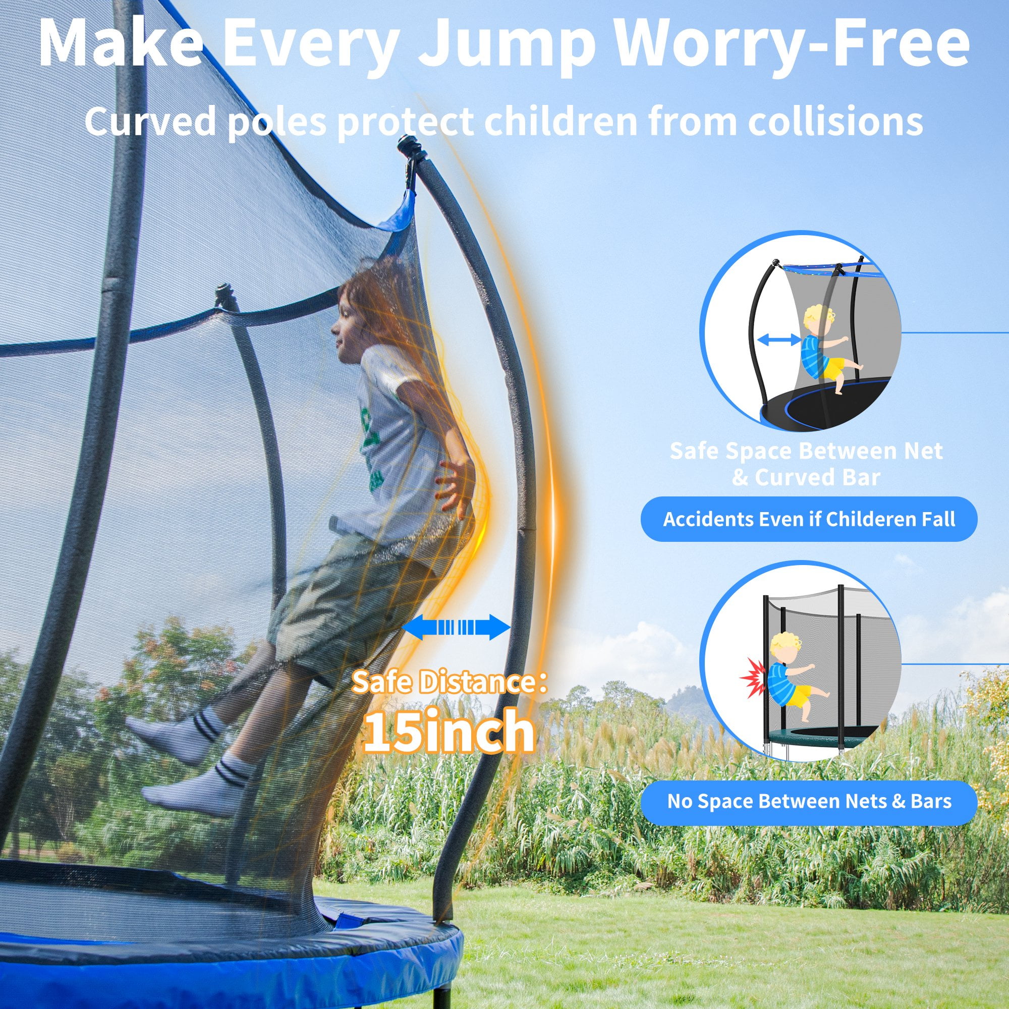 Outdoor Trampoline,Fashionsport Outfitters 10FT/12FT/14FT /16FT Round Trampoline with LED Lights, Recreational Backyard Trampolines Anti-Rust for Kids and Adults with Net and Ladder