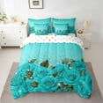 thumbnail image 2 of Teal Rose Comforter Set 7 Piece Bed in a Bag Twin,Diamond Crystal Fluid Art Sheet Set with Comforter,Abstract Ombre Bedding Set Romantic Garden Flowers Bed Set Boho Floral Bohemian Decor, 2 of 6