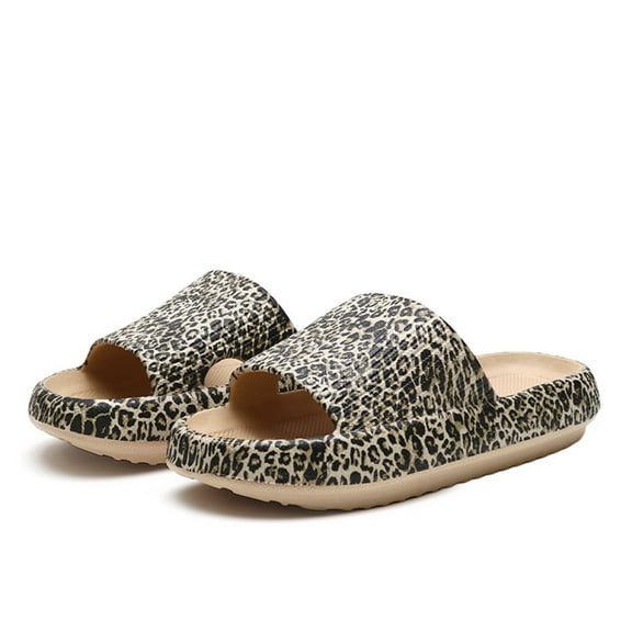 Women's Leopard Print Cloud Sandals Soft Pillow Slippers Indoor Bathroom Shower Shoes