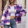 thumbnail image 5 of Herrnalise Womens Flannel Shacket Jacket Casual Plaid Wool Blend Button Down Long Sleeve Shirt Fall Clothes Outfits 2024 Hot Pink,S, 5 of 8